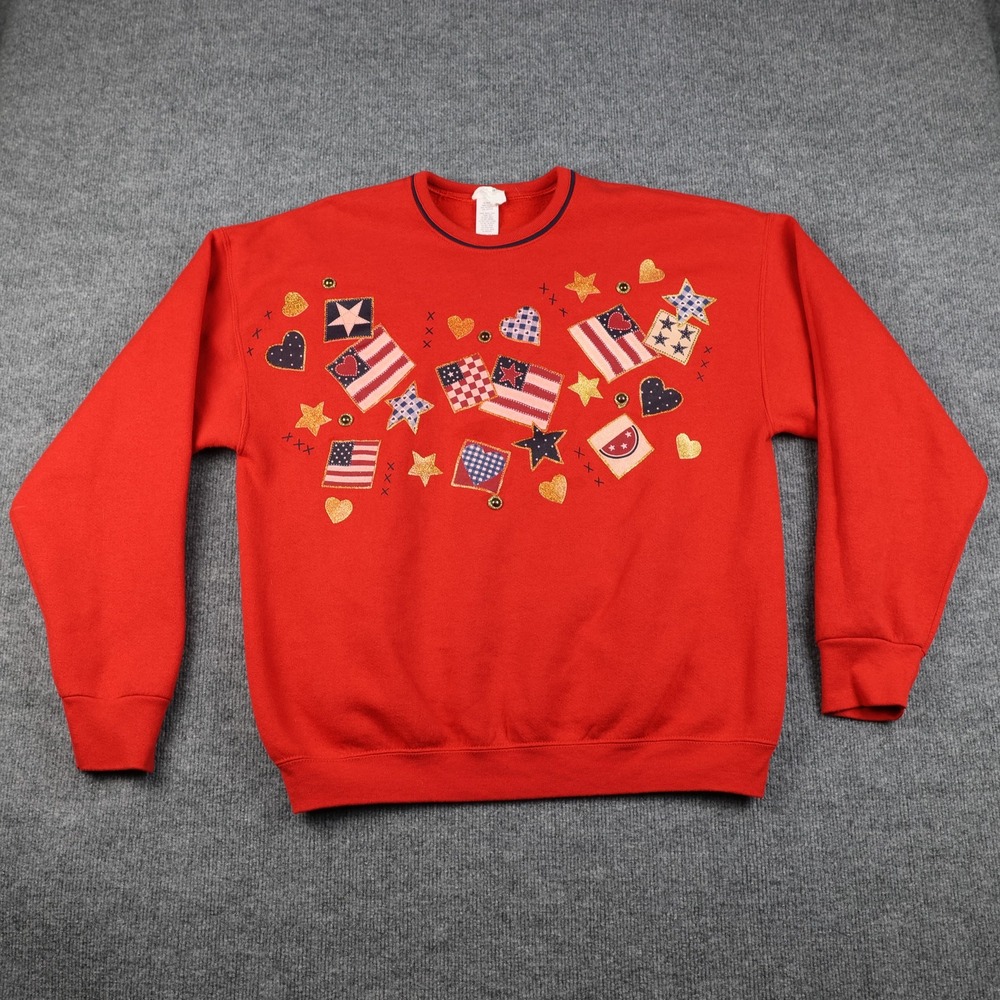 India Ink Hartworks Sweatshirt Womens One Size Patriotic Hand Painted Made USA